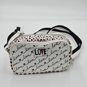 Brighton Love Scroll Canvas Crossbody Bag White Red Black Heart Sporty Whimsical
